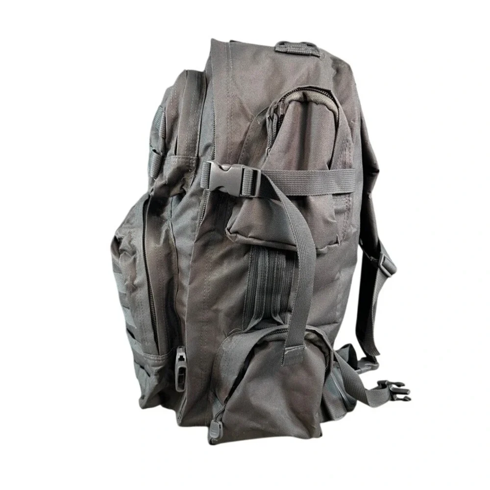 VISM Tactical Military Style Backpack Black Canvas MOLLE Webbing Multi-Pocket